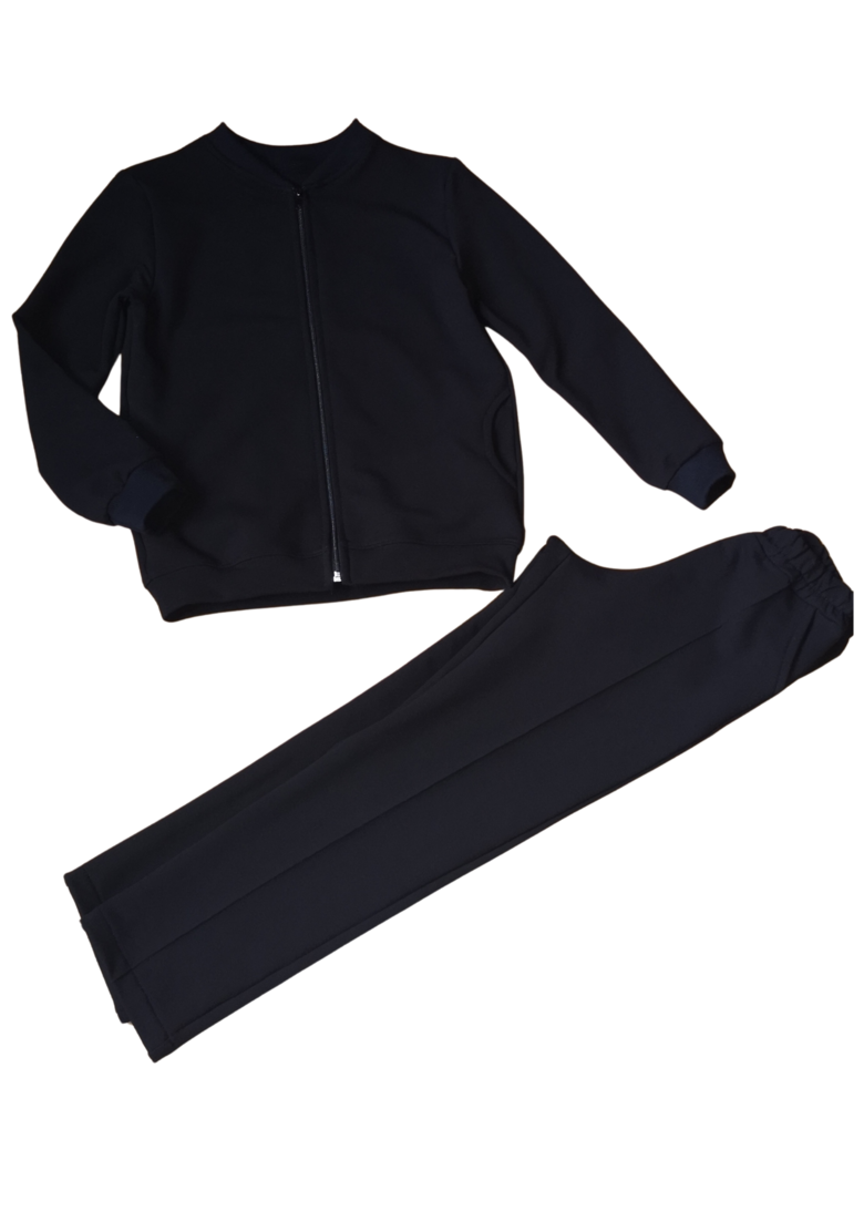 Juodas trikotažinis komplektas su užtrauktuku (122-170)